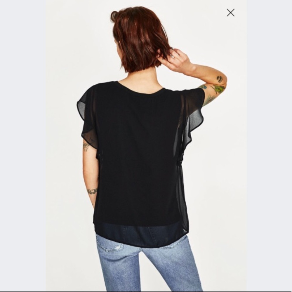 [Zara] Ribbed Neck Top w/ Contrasts - Picture 3 of 6